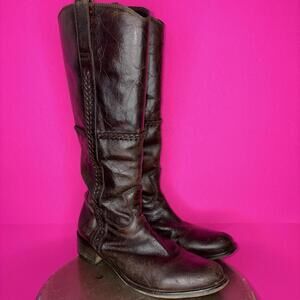 Faconnable Distressed Brown Leather Knee-High Pull-On Boot EU 37